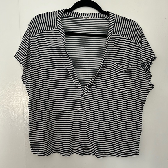 Women’s SPLENDID rare sample striped light semi sheer cropped pocket tee size S - Picture 1 of 8